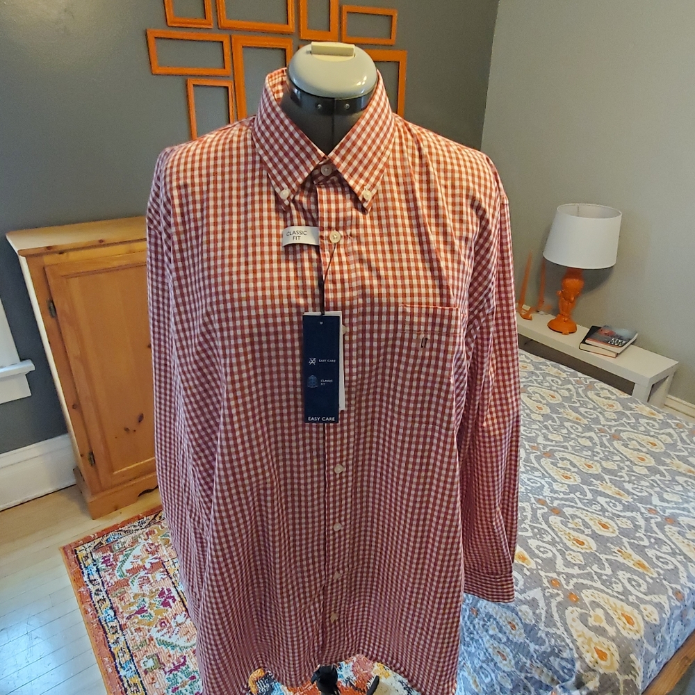 Saddlebred mens large tall red gingham dress shirt